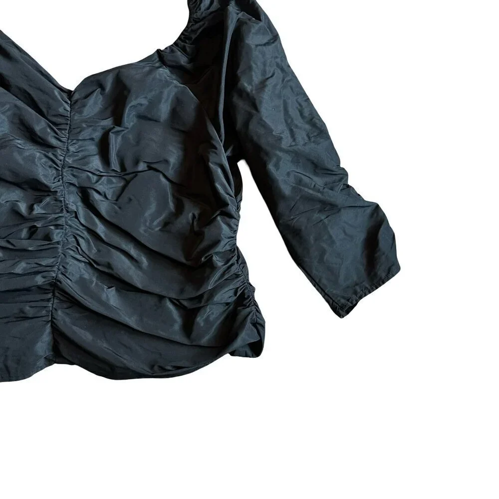 Something Navy Black Ruched Puff Sleeve Shirt Top 3/4 Sleeve Blouse Size XXL 2XL